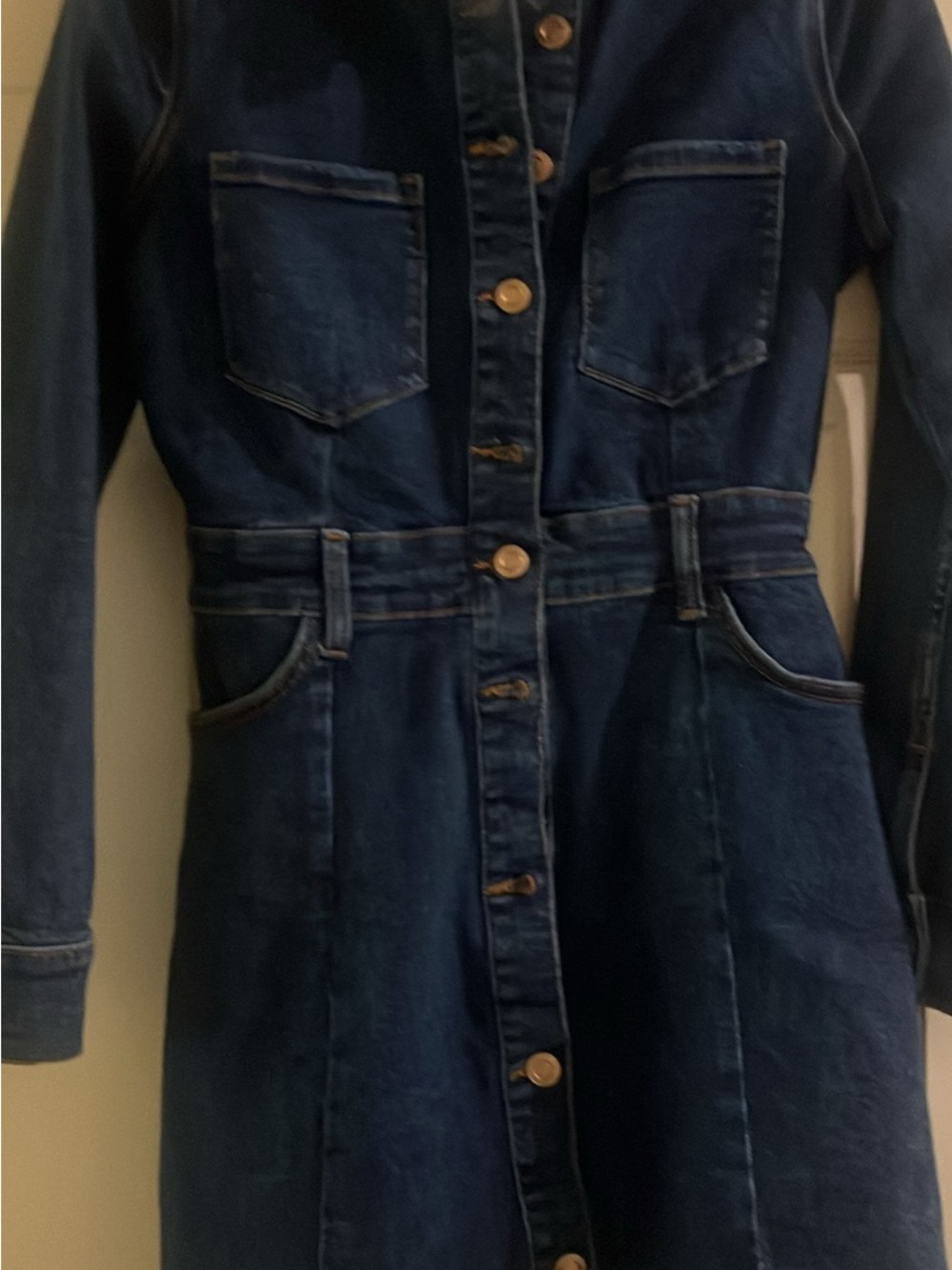 Zara Dark Blue Denim Button-Down Long Sleeve Dress